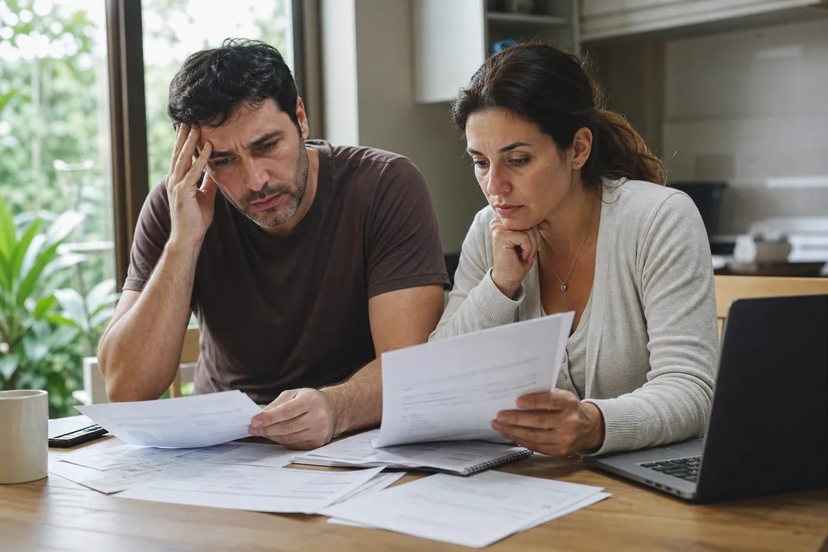 Casal analisa contas familiares e possível dívida do cônjuge