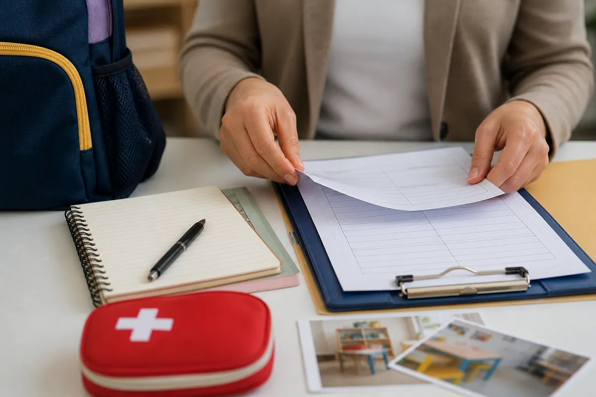 Documentos organizados após acidente de criança em escola