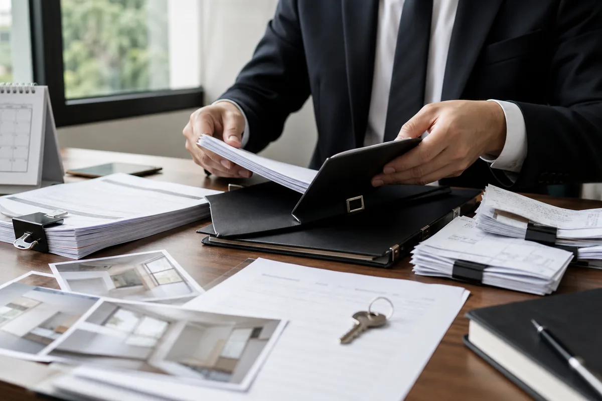 Advogado organiza contrato e provas para audiência de despejo