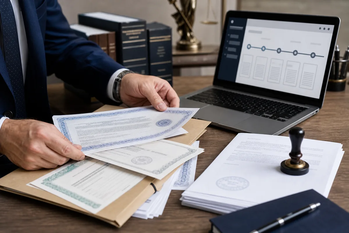 Documentos, certidões e etapas organizadas durante o acompanhamento do inventário