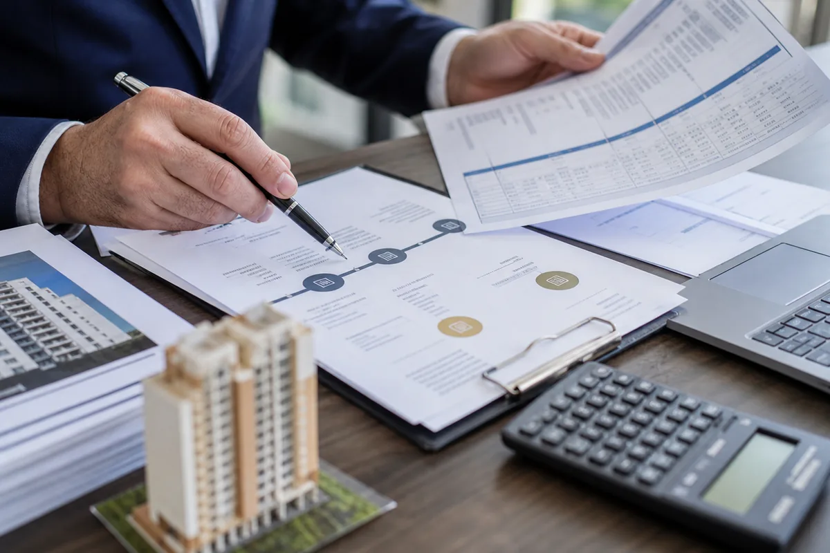 Advogado confere cotas condominiais, matrícula e datas do leilão