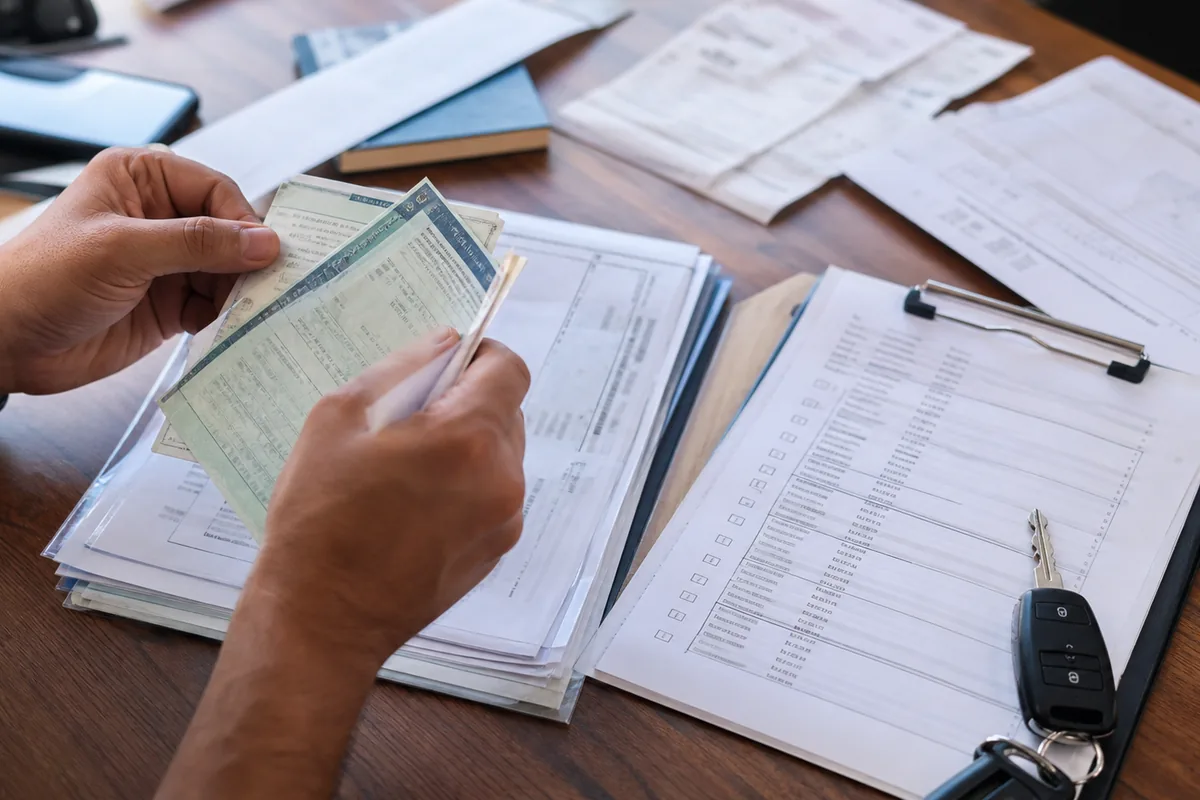 Documentos, comprovantes e chave organizados para liberar veículo apreendido