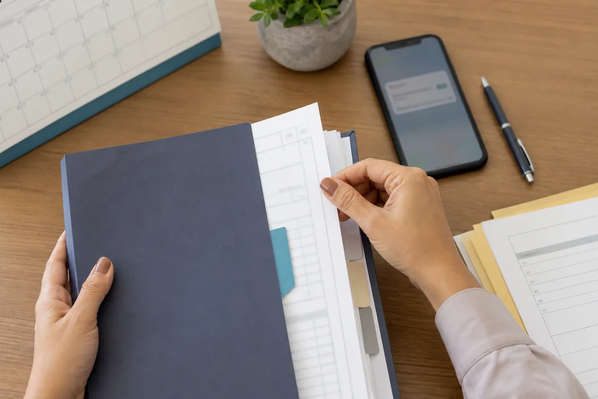 Documentos e comprovantes organizados para questionar negativação indevida