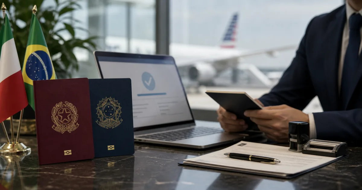 Dois passaportes e autorização eletrônica para viagem aos Estados Unidos