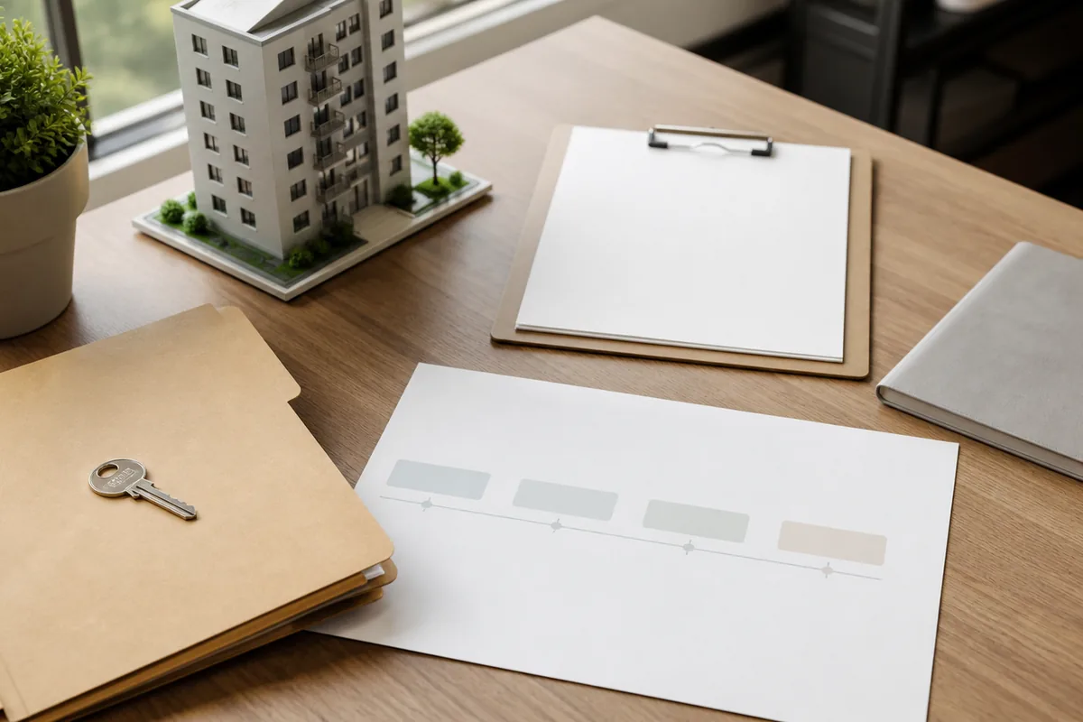 Mesa com linha de etapas em branco para organizar ação sobre imóvel ocupado