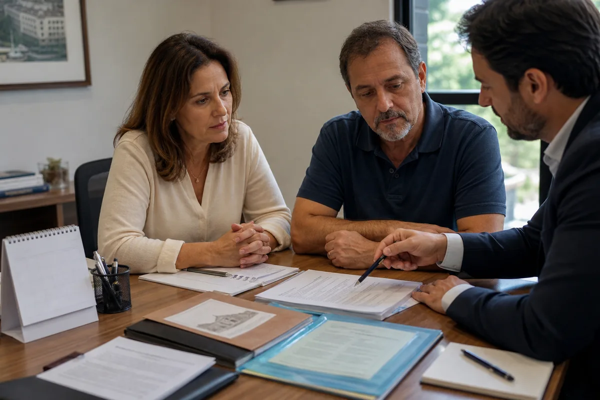 Herdeiros analisando documentos para regularizar inventário em atraso
