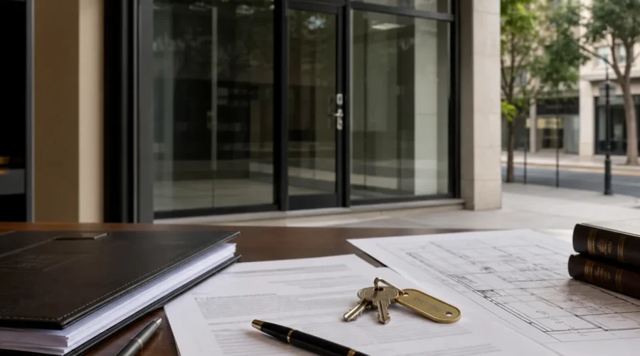Documentos e chaves de imóvel comercial em análise jurídica para imissão na posse