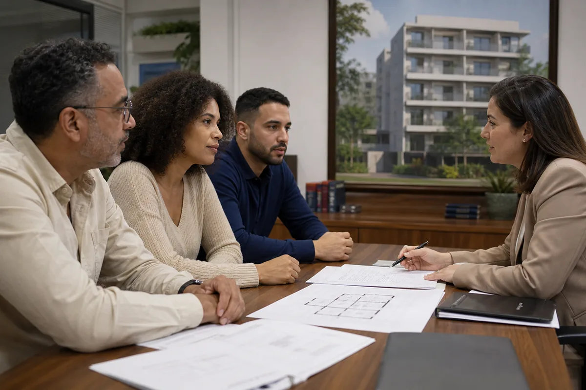 Família conversa com profissional sobre inventário em cartório
