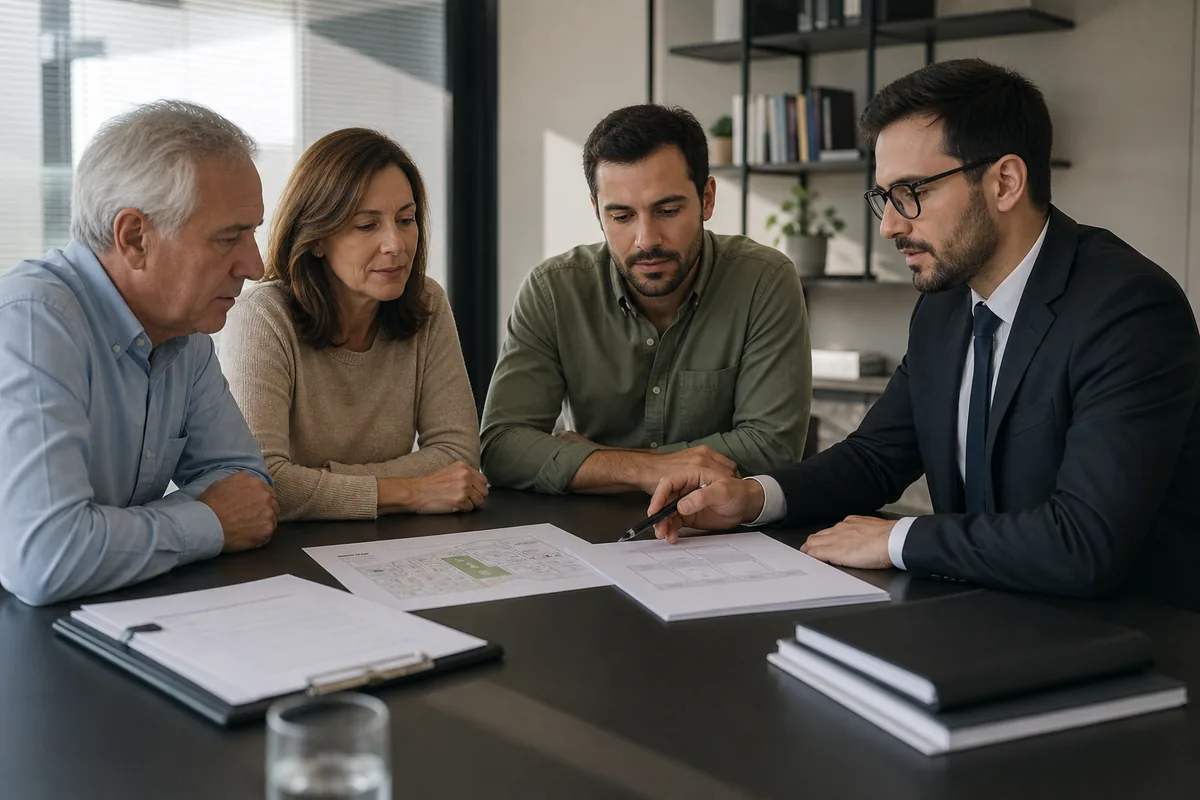 Família revisando o planejamento do inventário com advogado