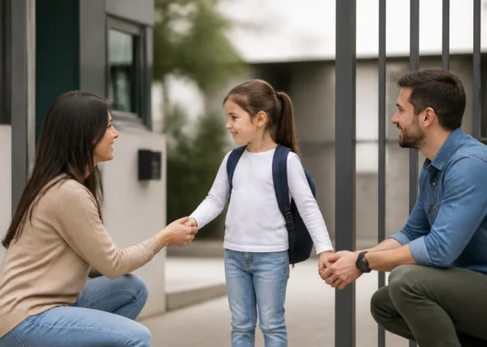 Pais fazem entrega da filha em área externa segura
