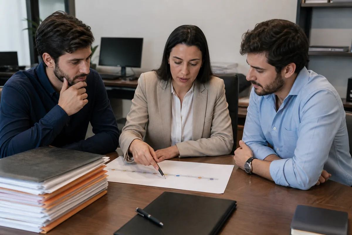 Advogada e herdeiros revisam a linha do tempo e os marcos do inventário