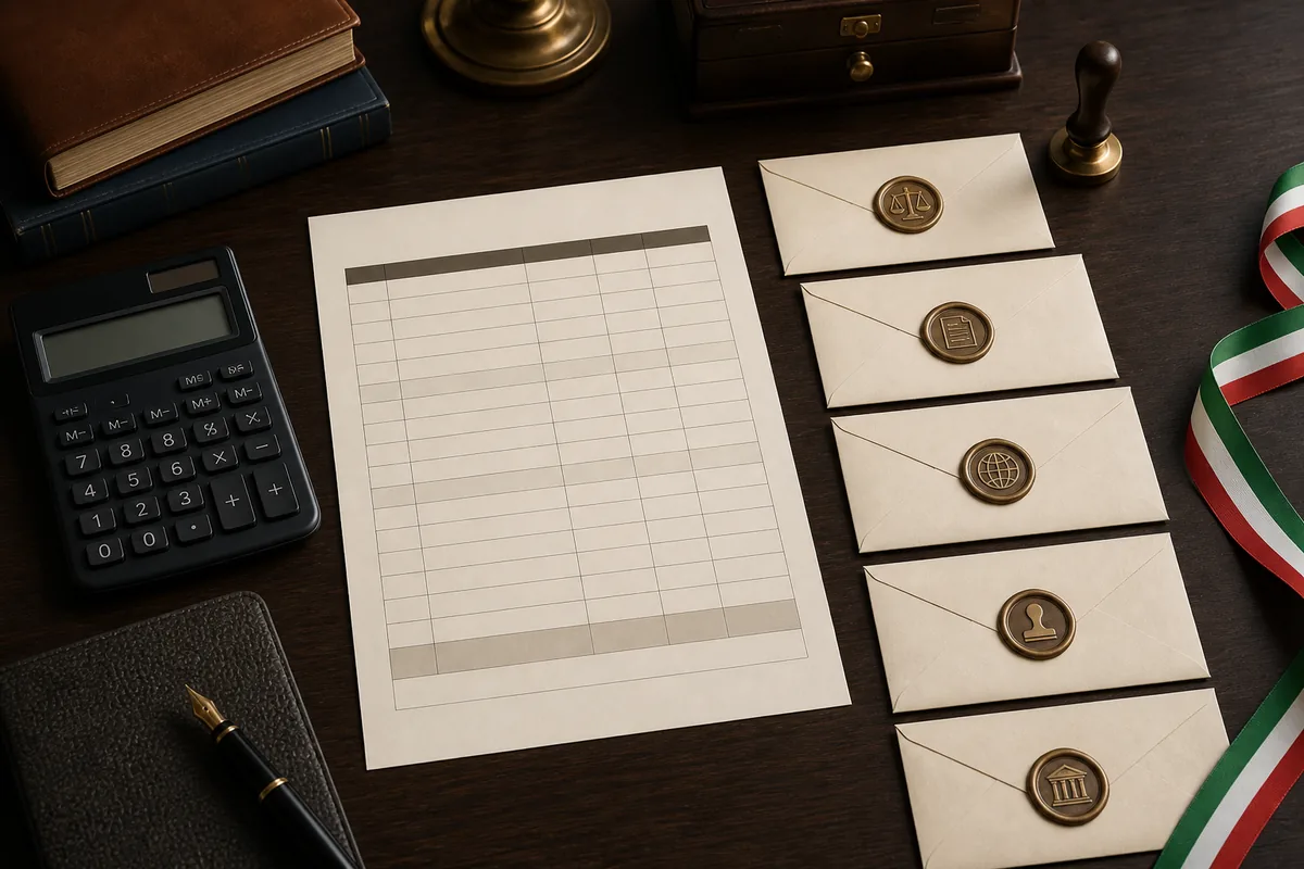 Planilha e envelopes separados para custos da cidadania italiana