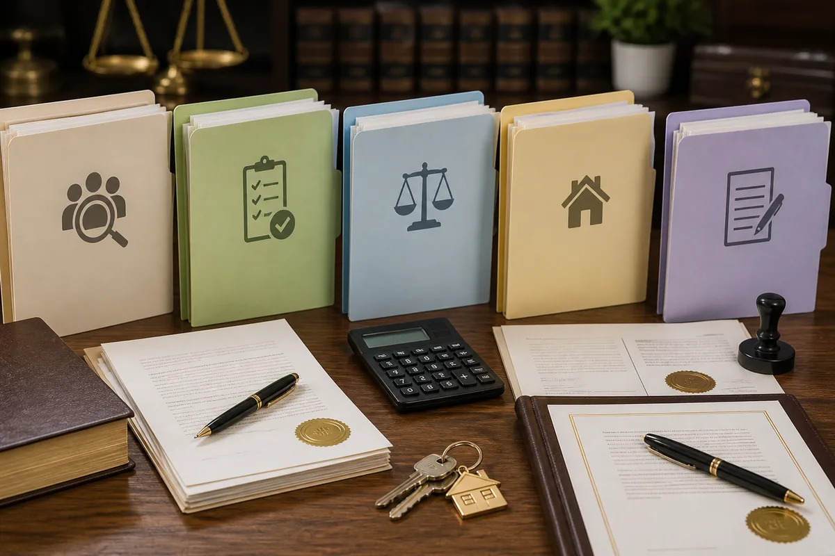 Documentos e bens organizados por etapas do inventário