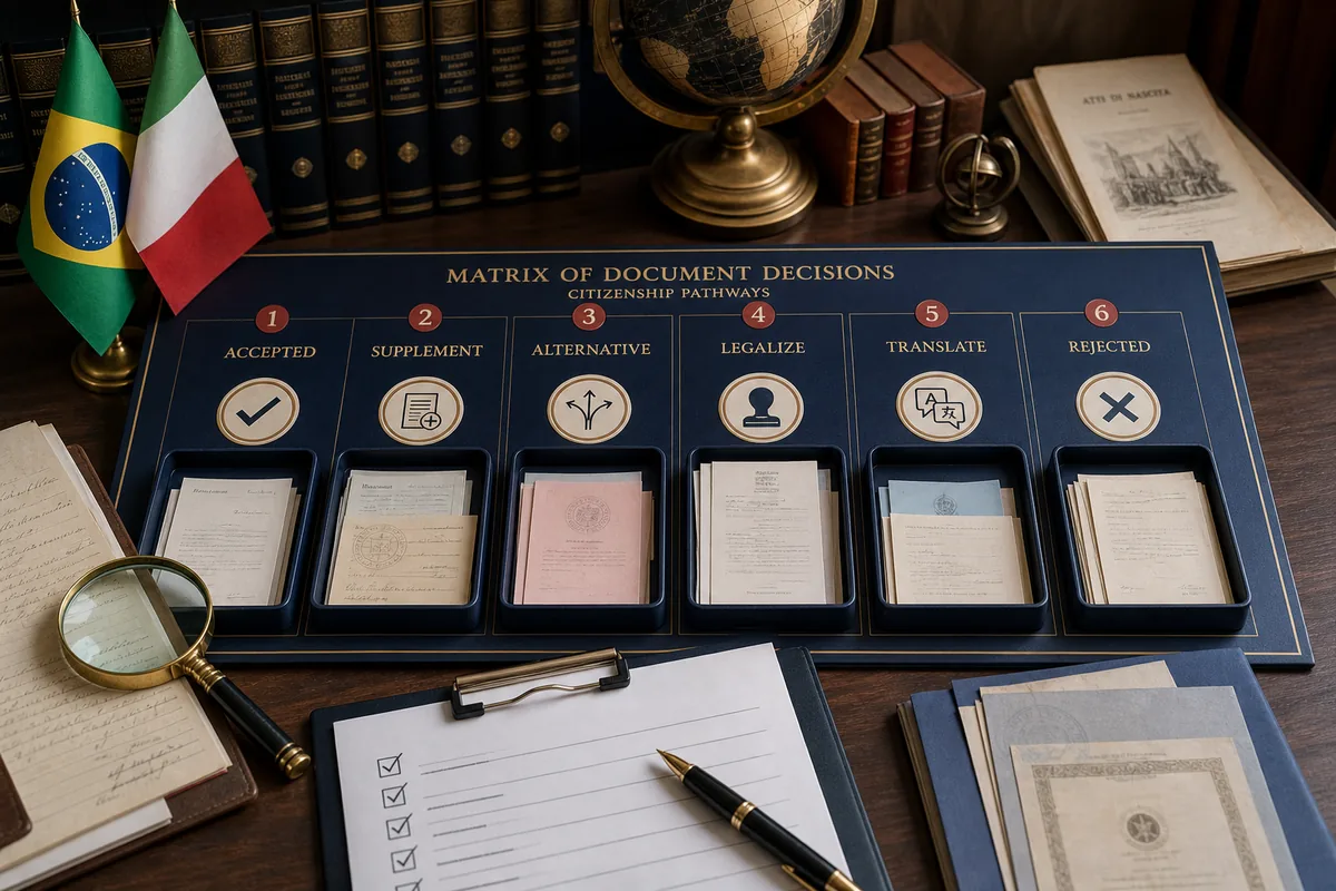 Matriz com seis destinos possíveis para documentos de cidadania