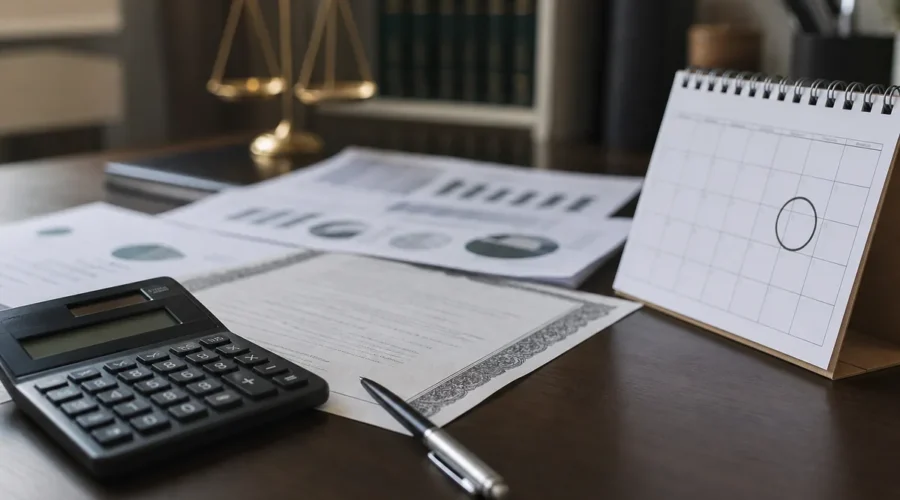 Calculadora e calendário para estimar multa de inventário atrasado