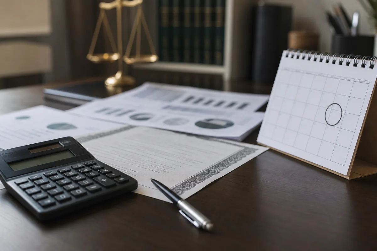 Calculadora e calendário para estimar multa de inventário atrasado