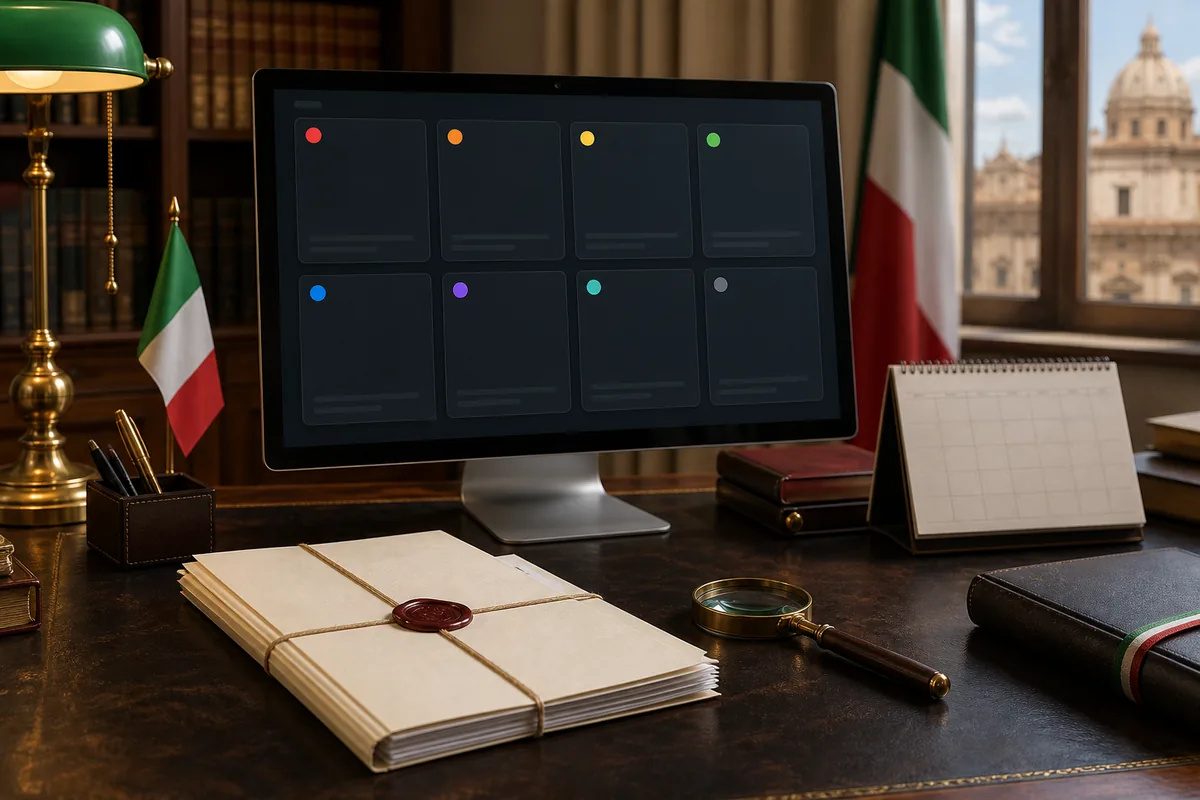 Painel com oito padrões de atendimento jurídico em cidadania italiana