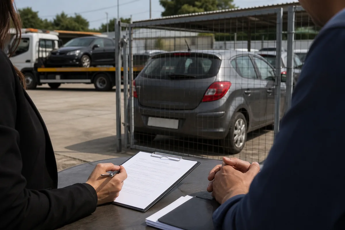 Veiculo apreendido em patio com documentos para retirada por procurador
