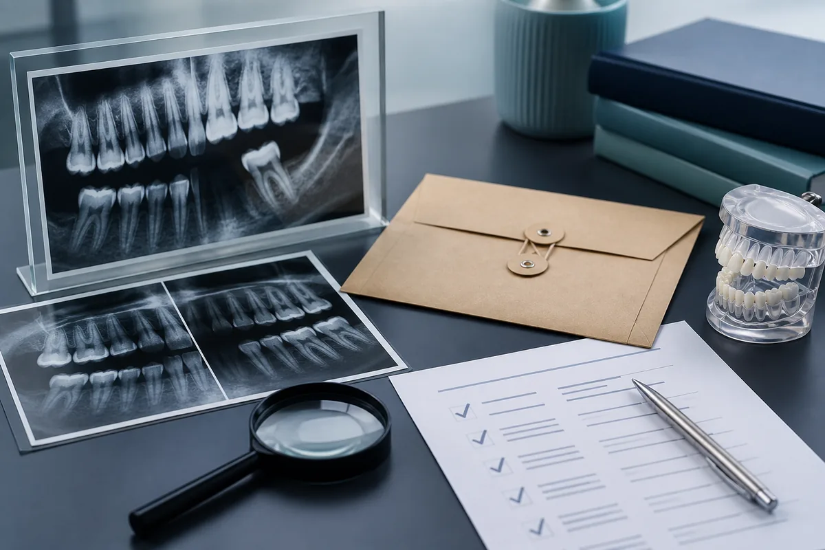 Radiografias, modelo odontológico e checklist para avaliação técnica independente