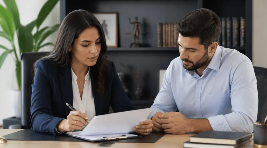 Advogada e cliente revisam escopo antes da assinatura