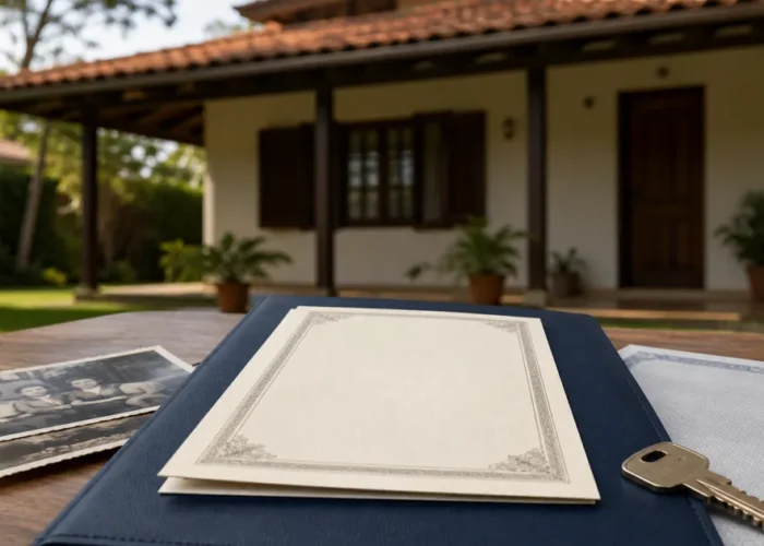 Casa herdada com formal de partilha, fotografia familiar e chave