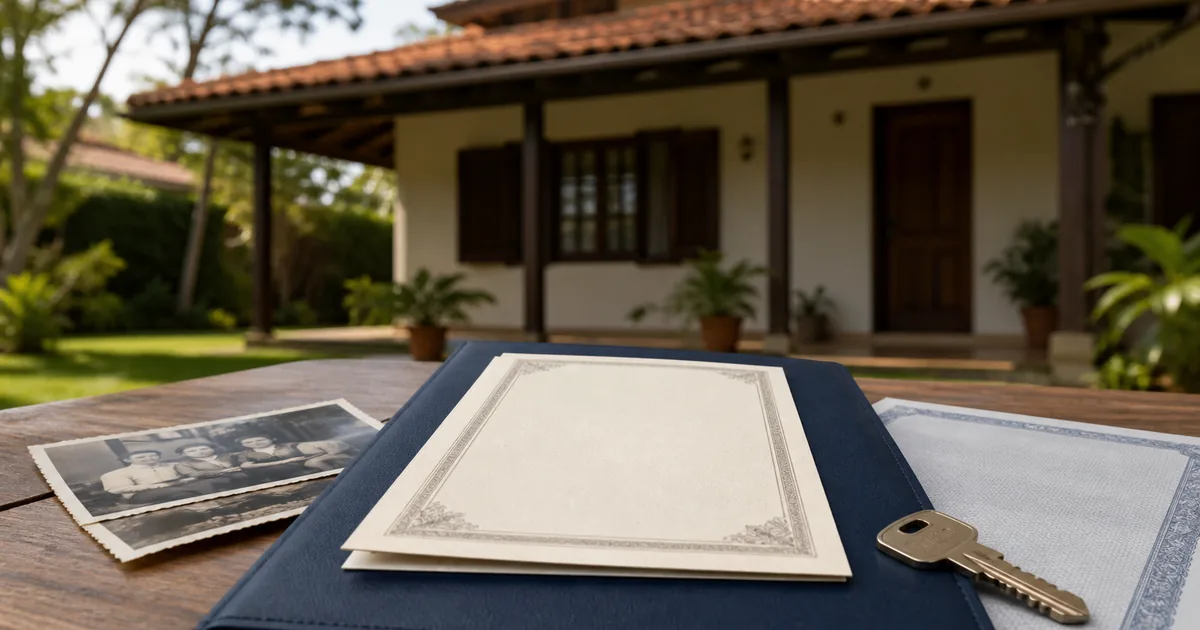 Casa herdada com formal de partilha, fotografia familiar e chave