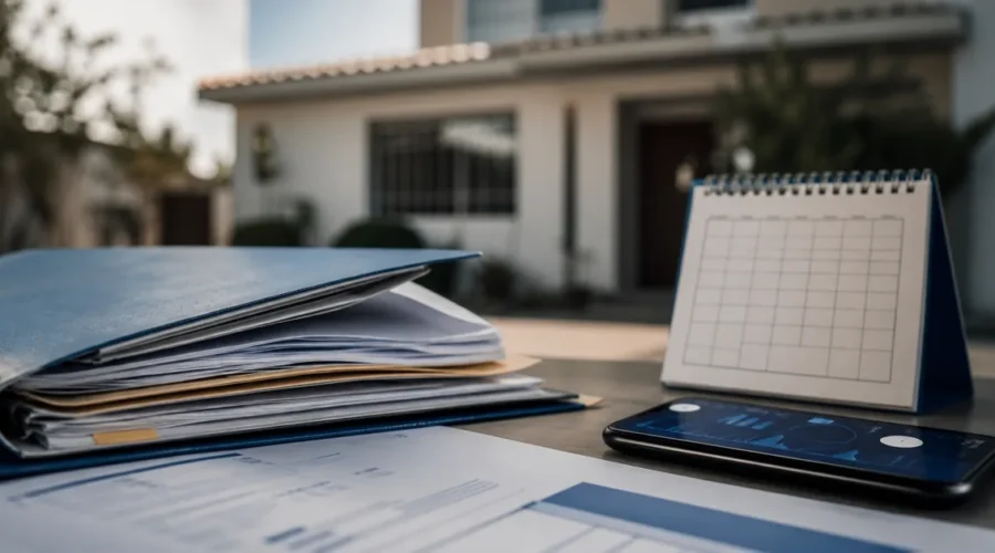 Documentos e calendário diante da casa levada a leilão