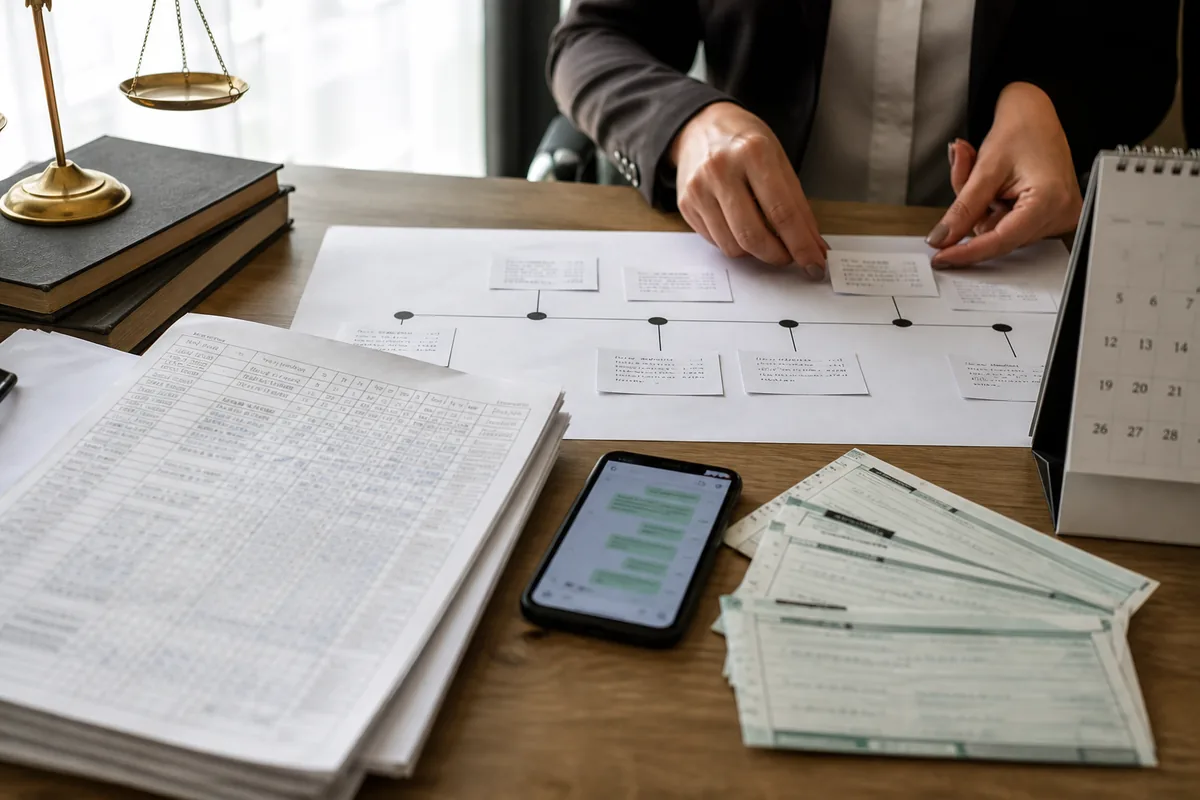 Documentos e linha do tempo usados como provas em causa trabalhista