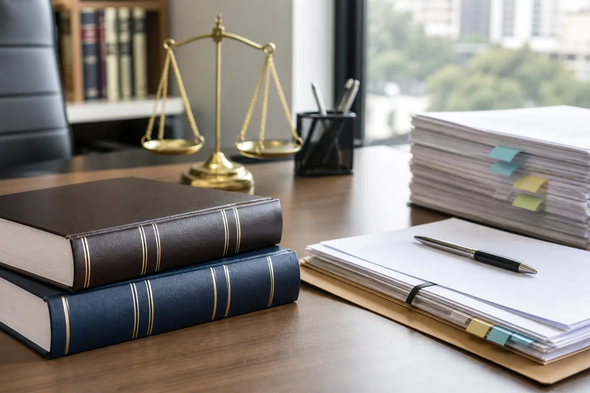 Livros jurídicos e documentos sobre regras legais do inventário