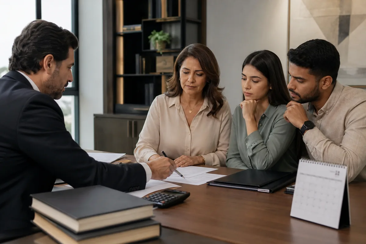 Família em reunião para estimar despesas do inventário