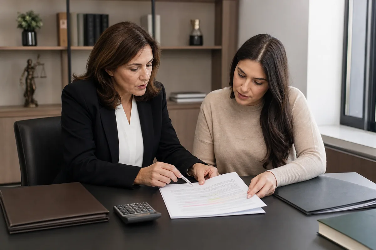 Advogada e cliente revisam contrato de honorários do inventário