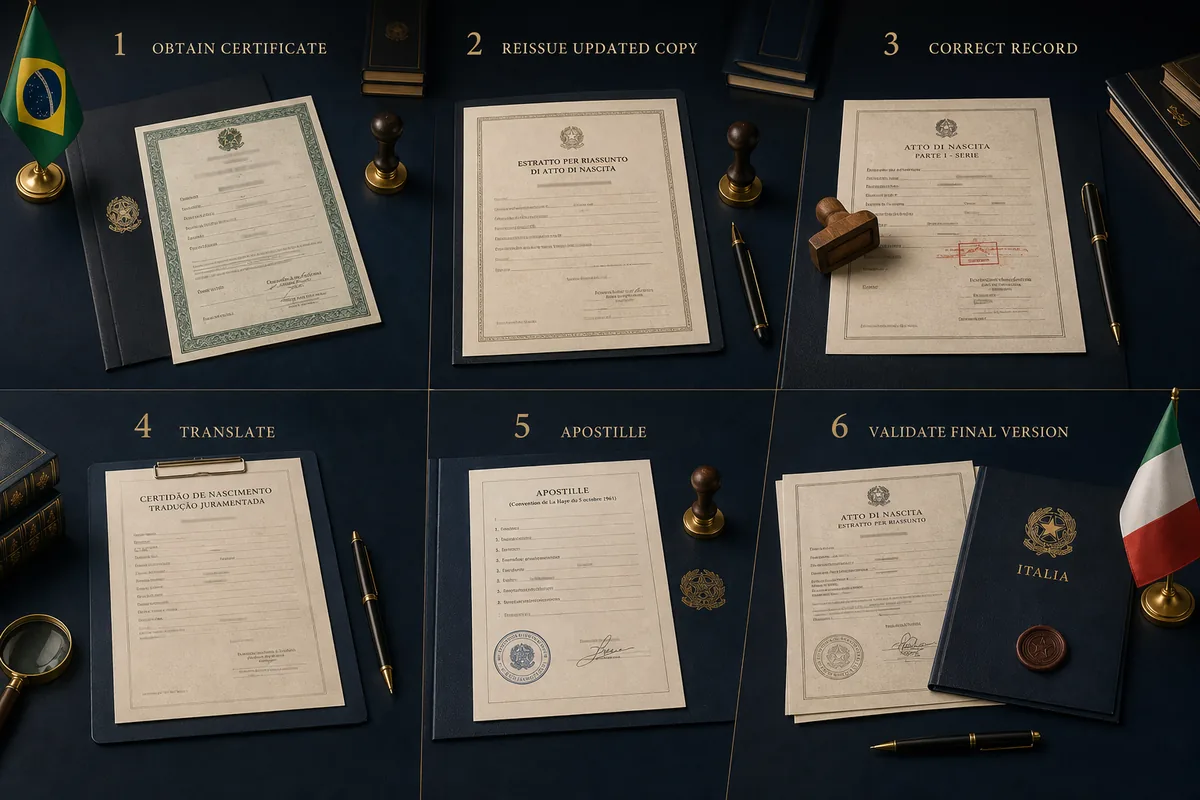 Seis etapas para obter, reemitir, corrigir, traduzir, apostilar e validar documentos
