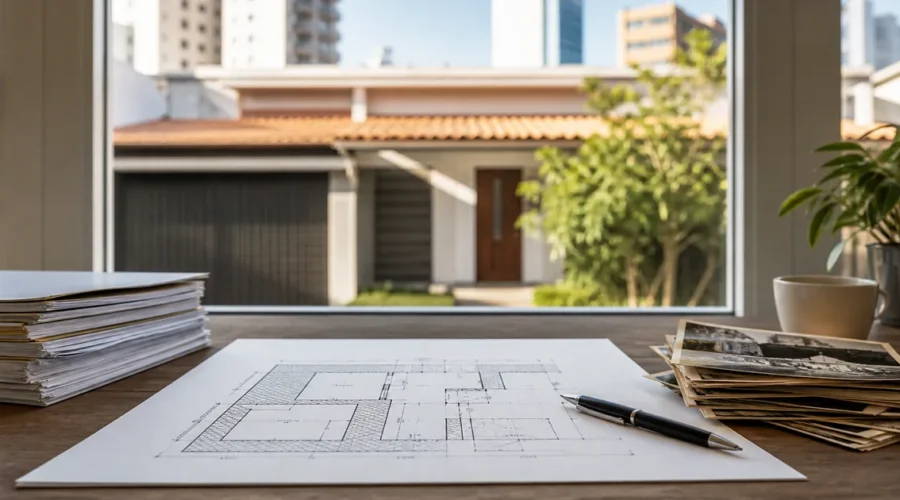 Casa e planta do imóvel em análise para usucapião judicial