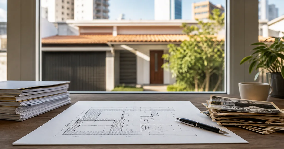 Casa e planta do imóvel em análise para usucapião judicial