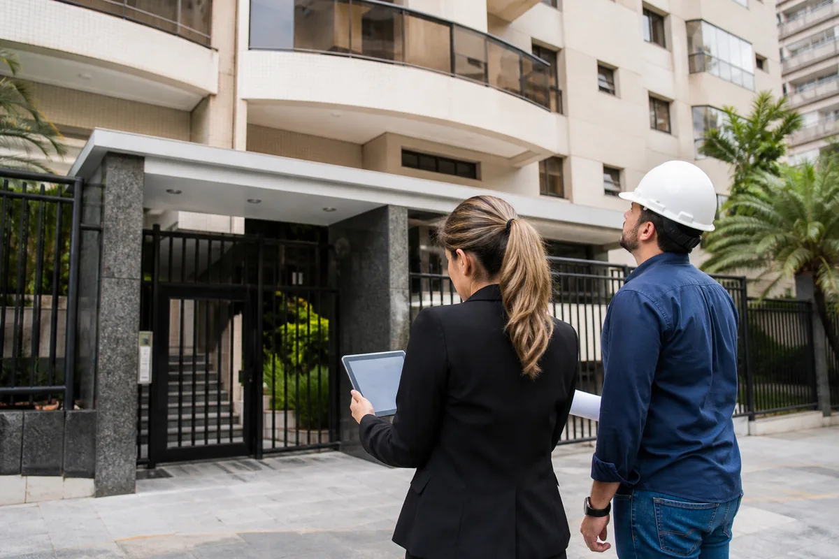 Profissionais verificam fachada e condições de imóvel antes do leilão