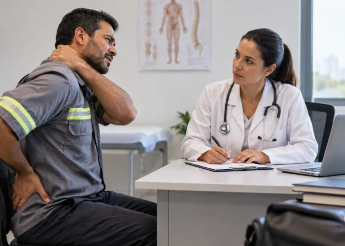 Trabalhador relata dores ocupacionais em consulta médica