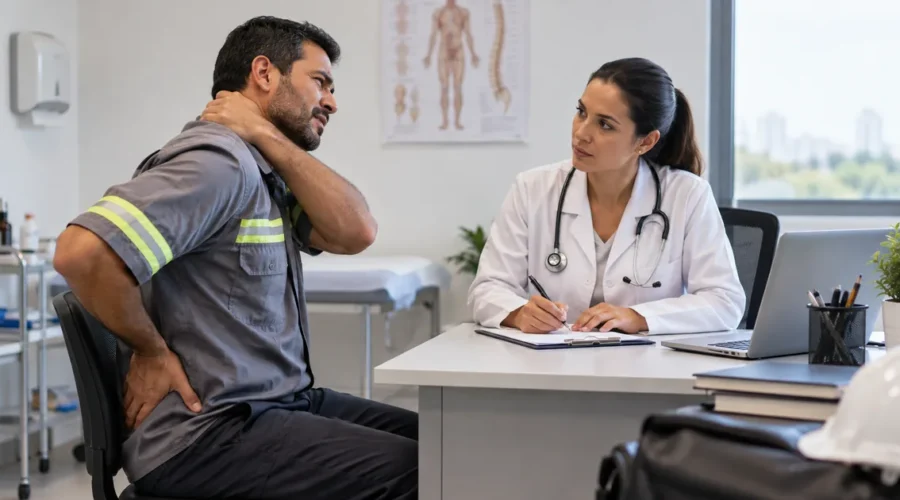 Trabalhador relata dores ocupacionais em consulta médica