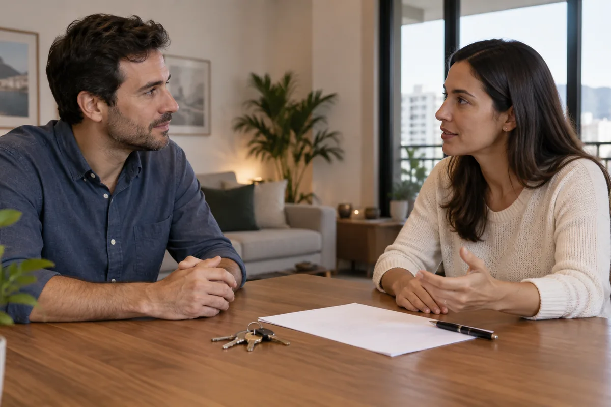 Locador e locatário conversam sobre desocupação do imóvel