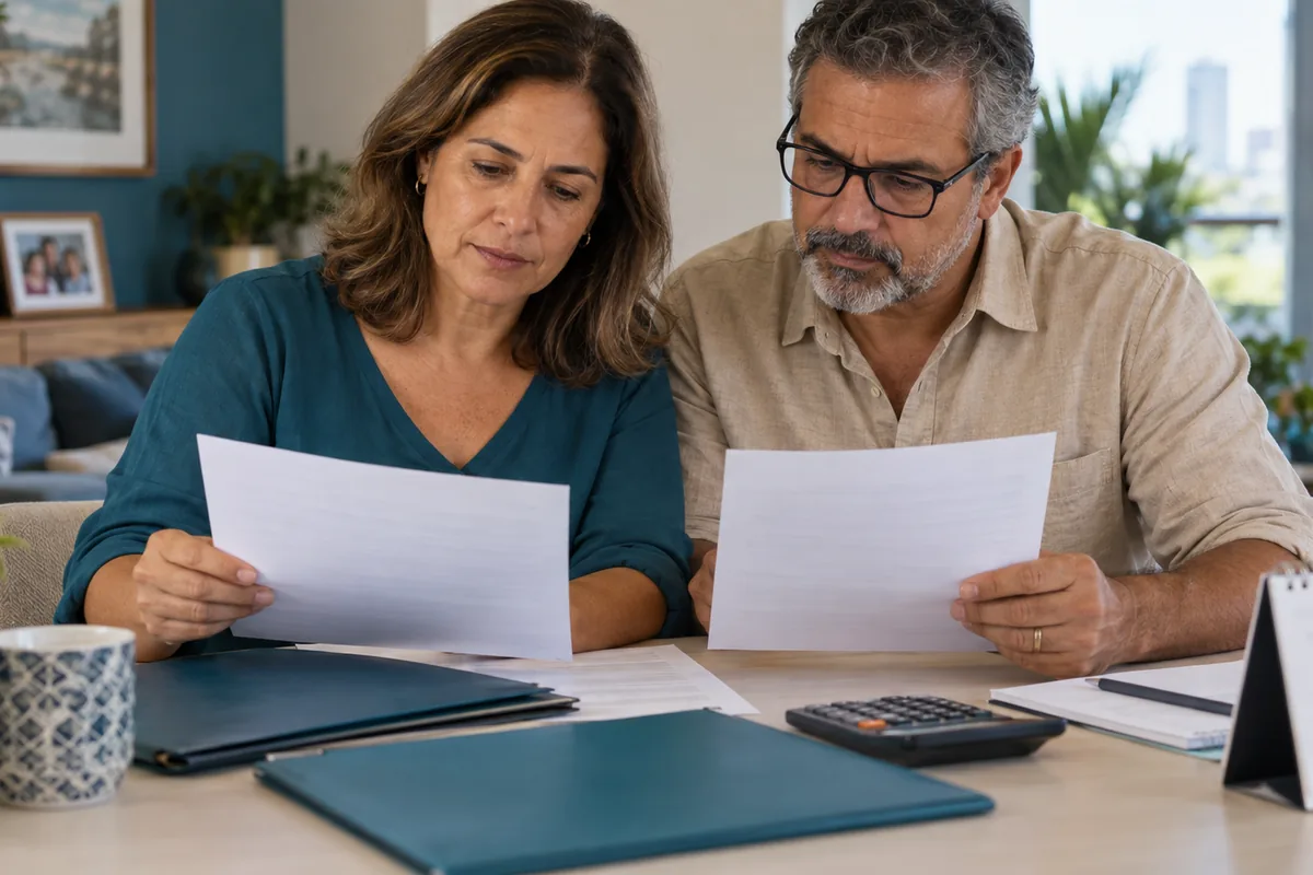 Casal confere cartas de benefícios e calcula a renda acumulada