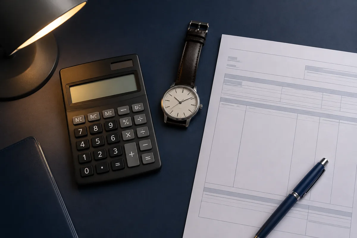 Calculadora e relógio usados na conferência do adicional noturno