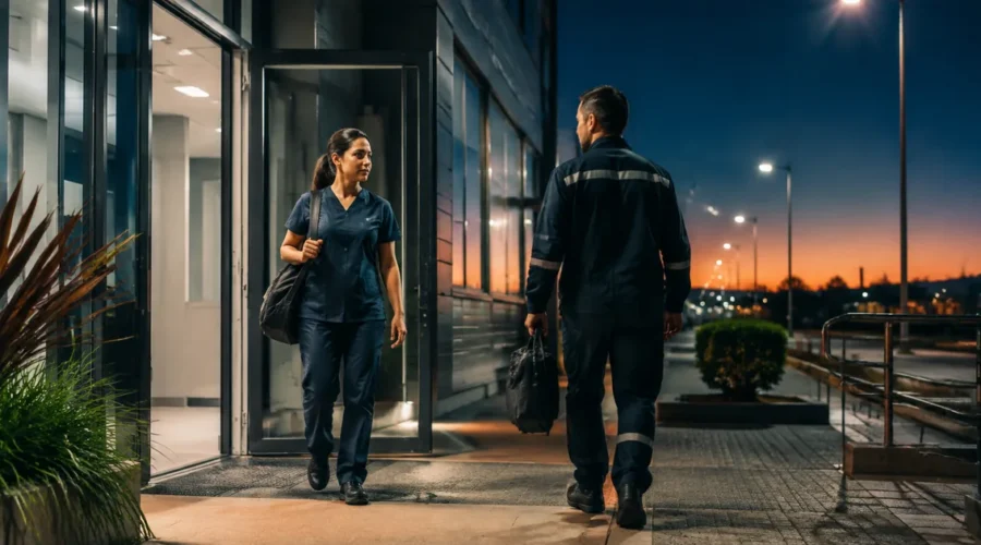 Troca de turno em local de trabalho durante a noite
