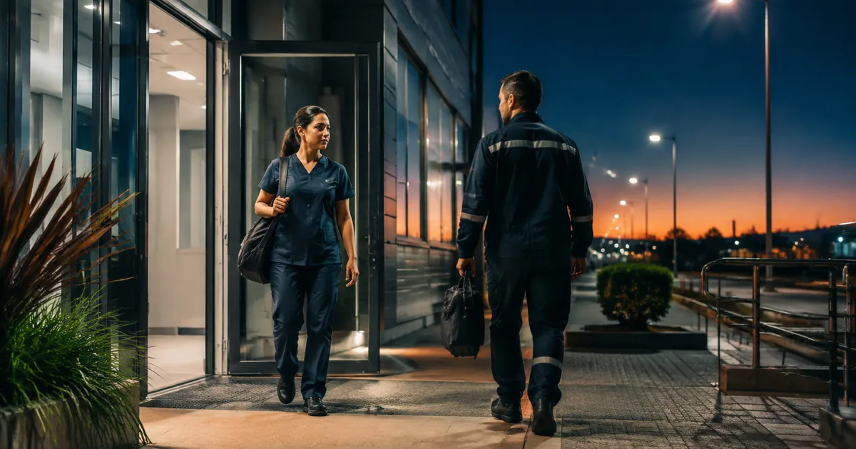 Troca de turno em local de trabalho durante a noite