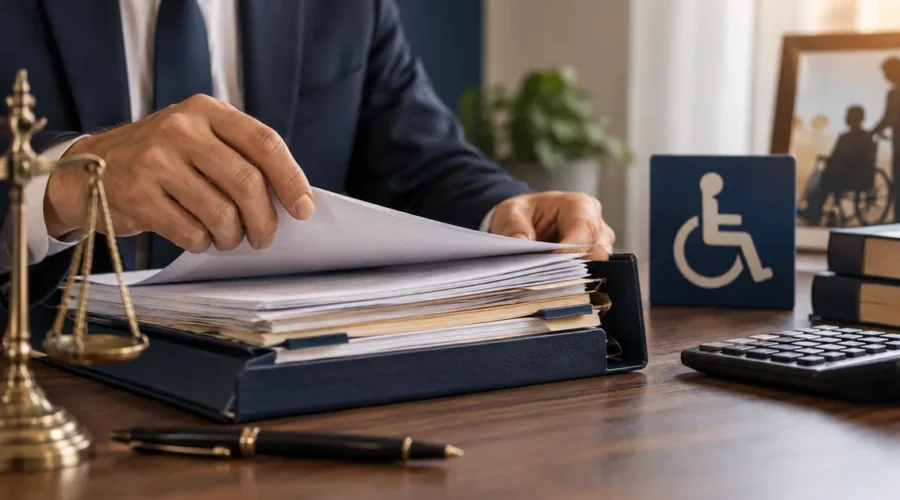 Profissional organiza documentos para análise do BPC