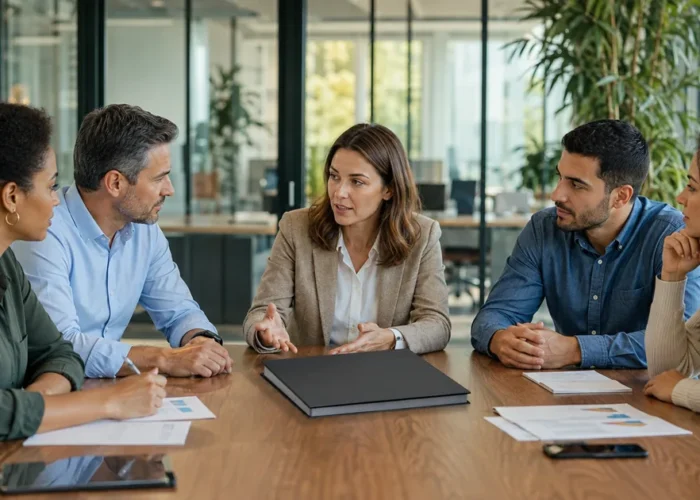 Equipe discute plano para manter ambiente de trabalho sem assédio