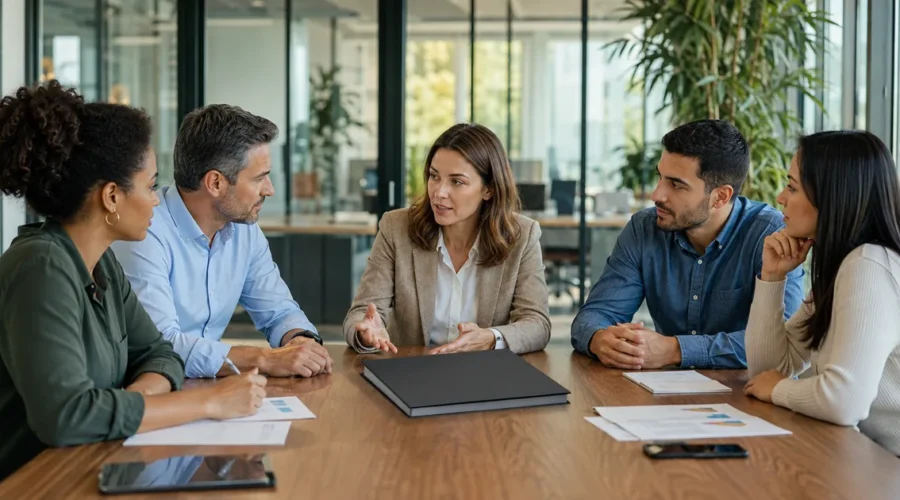 Equipe discute plano para manter ambiente de trabalho sem assédio