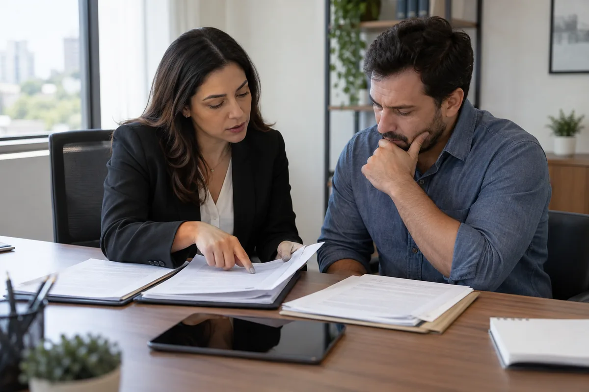 Advogada analisa documentos de falha empresarial com consumidor