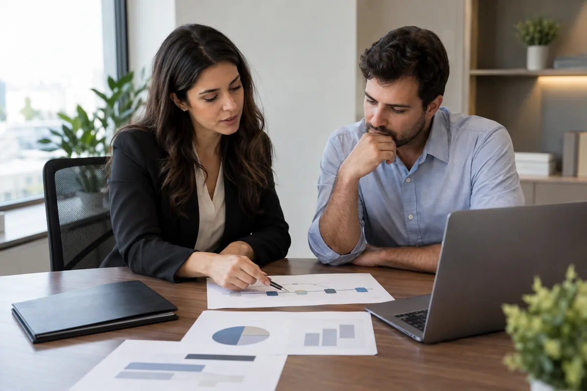 Advogada e cliente organizam linha do tempo e documentos bancários