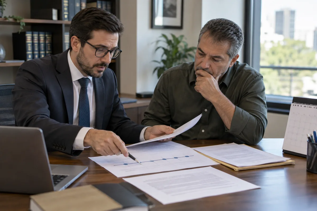 Advogado e proprietário conferem prazo e documentos de leilão judicial