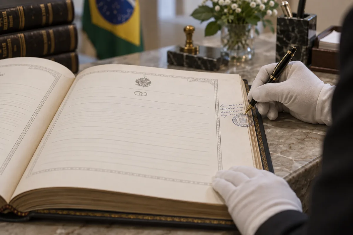 Oficial faz anotação marginal em livro de Registro Civil
