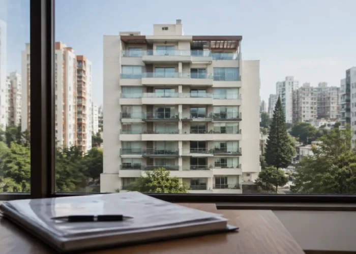 Edifício residencial e documentos para análise de leilão
